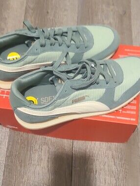 Nwt Puma Men’s Sage Green and White Low-Top Sneakers